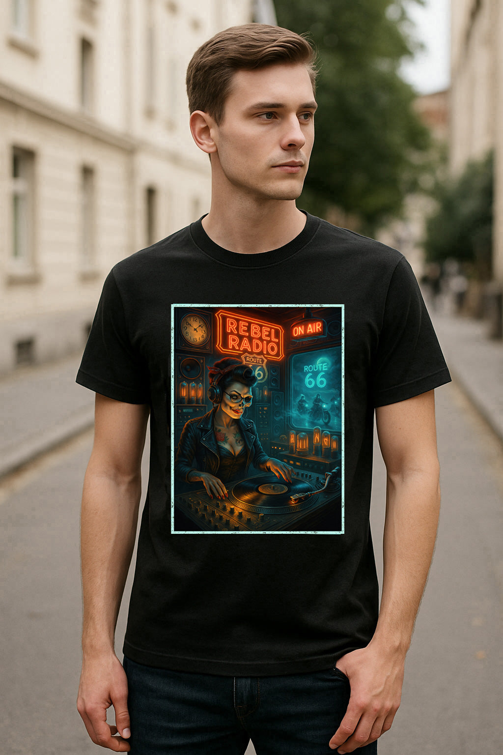 Rebel Radio Unisex T-Shirt Rockabilly DJ Route 66 Gothic Tee