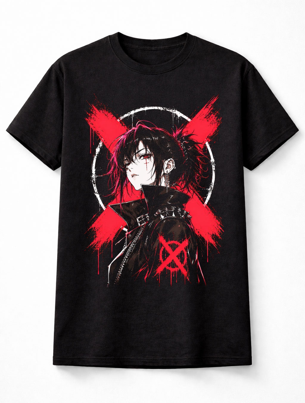Anime Goth Punk Girl Red X Graphic Manga Alternative Unisex T-Shirt