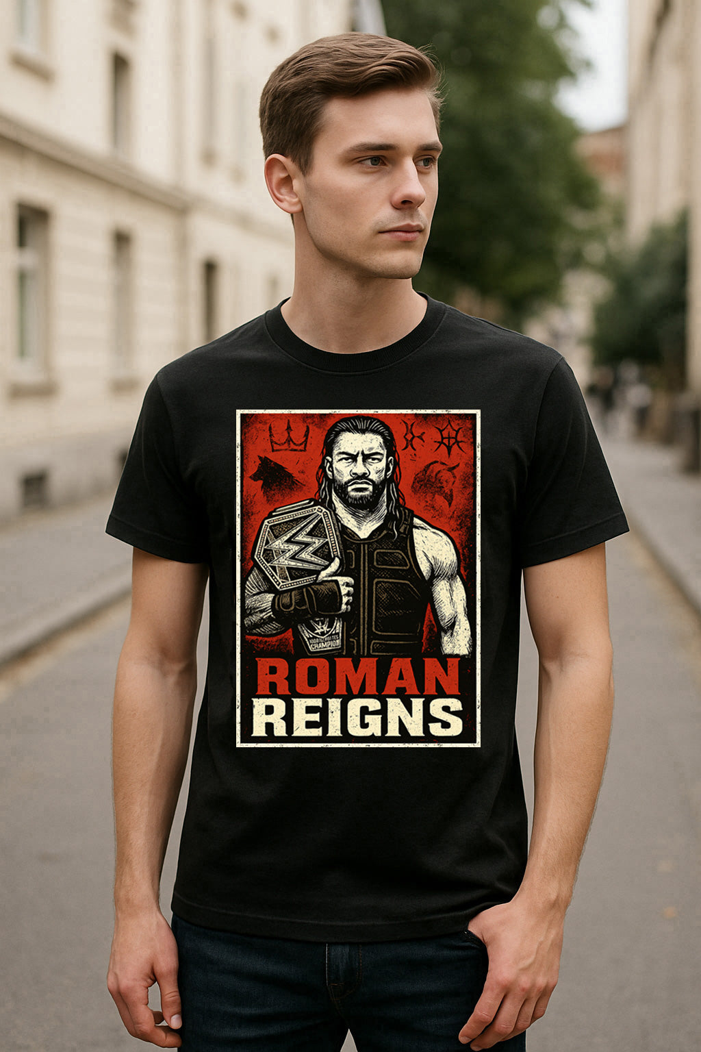 Roman Reigns “The Big Dog” Champion Retro Wrestling T-Shirt — Red Reign Edition