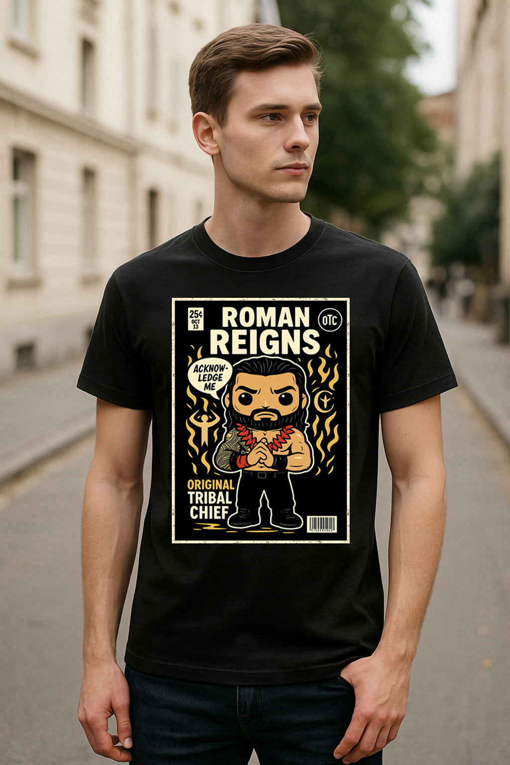 Roman Reigns “Original Tribal Chief” Pop Comic Wrestling T-Shirt — Acknowledge Greatness