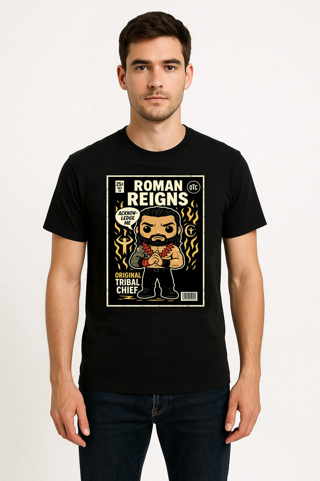 Roman Reigns “Original Tribal Chief” Pop Comic Wrestling T-Shirt — Acknowledge Greatness