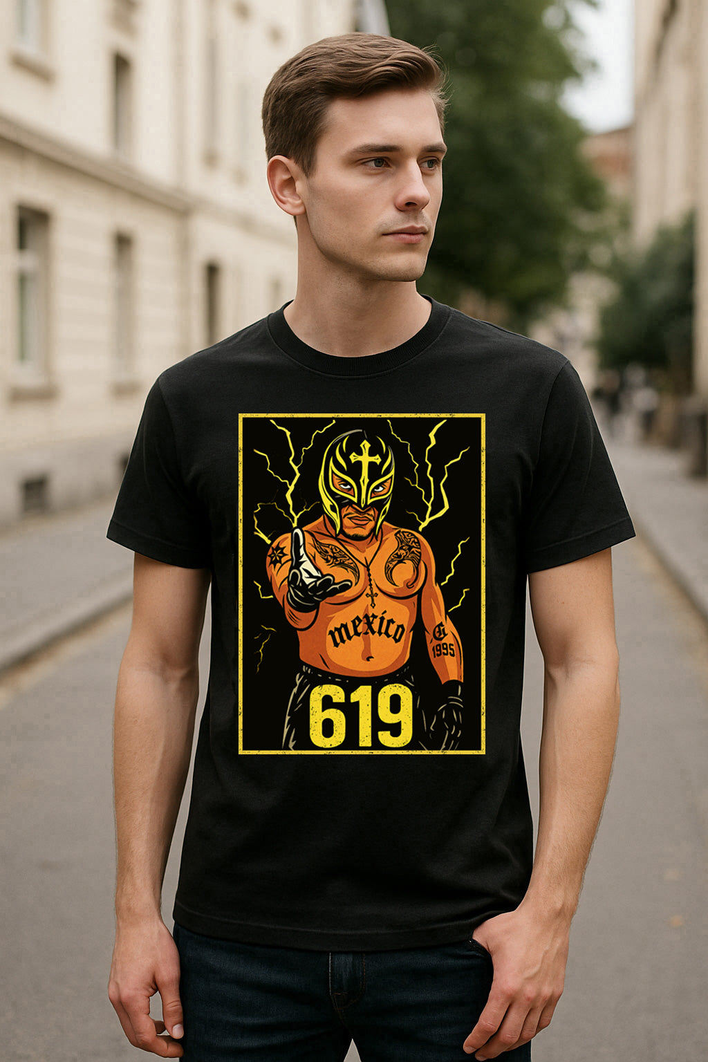 Rey Mysterio “619 Mexico” Retro Wrestling T-Shirt — Lucha Lightning Edition