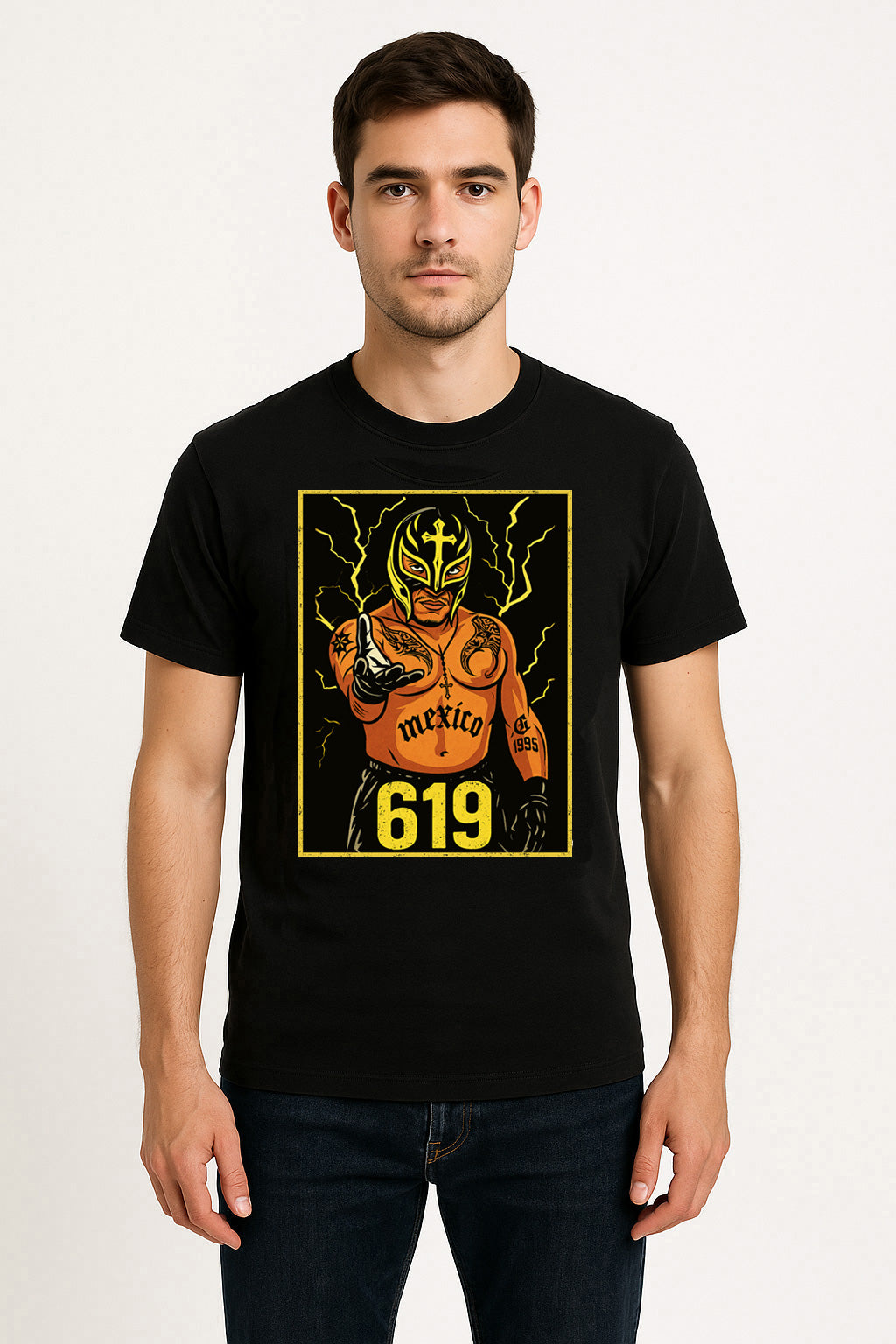 Rey Mysterio “619 Mexico” Retro Wrestling T-Shirt — Lucha Lightning Edition