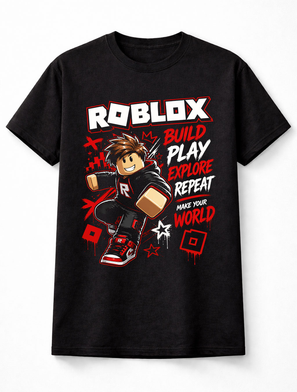 Roblox Build Play Explore Repeat Gaming Graphic Kids Unisex T-Shirt