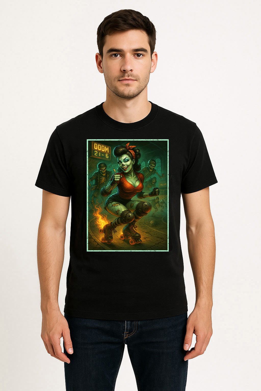 Derby of Doom Rockabilly Skater Unisex T-Shirt Zombie Roller Pin-Up Tee