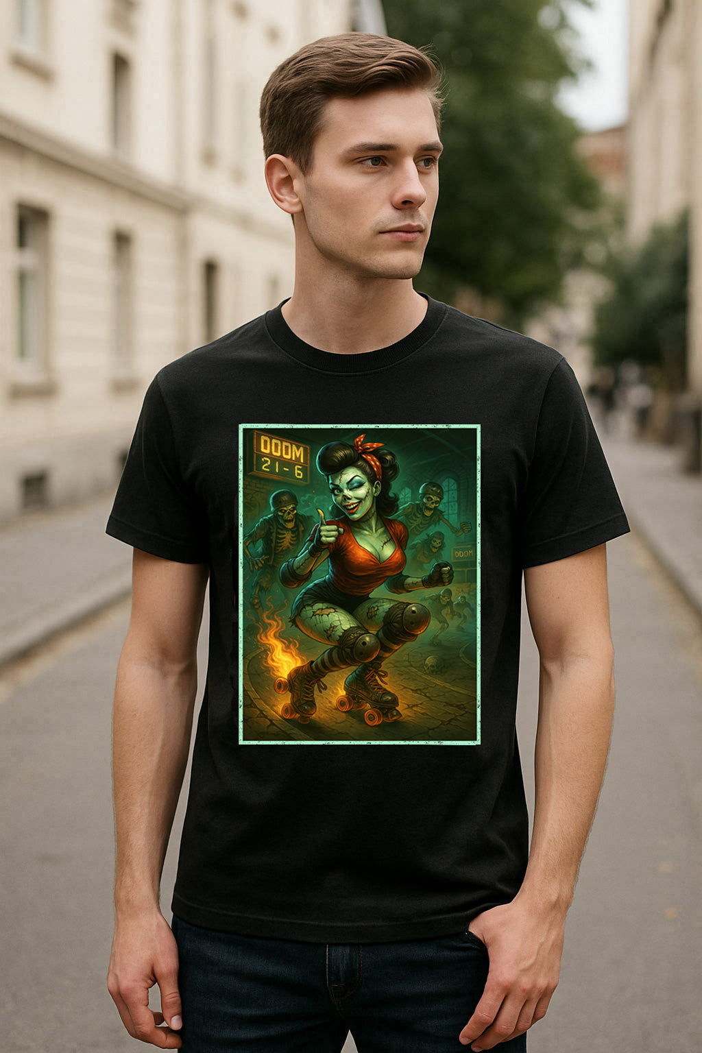 Derby of Doom Rockabilly Skater Unisex T-Shirt Zombie Roller Pin-Up Tee