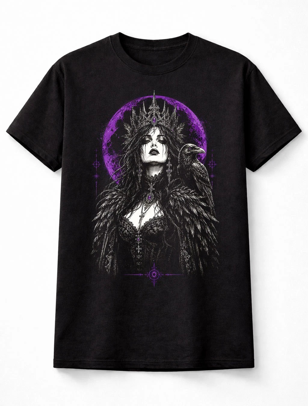Raven Queen Gothic Witch Dark Fantasy Moon Crow Graphic Unisex T-Shirt