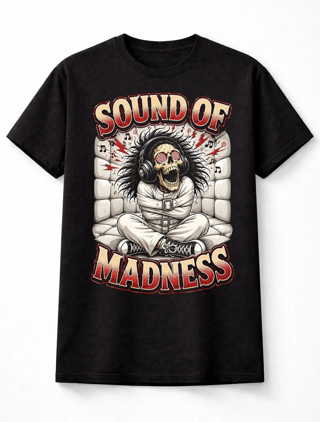 Sound Of Madness Skull Headphones Horror Music Graphic Unisex T-Shirt