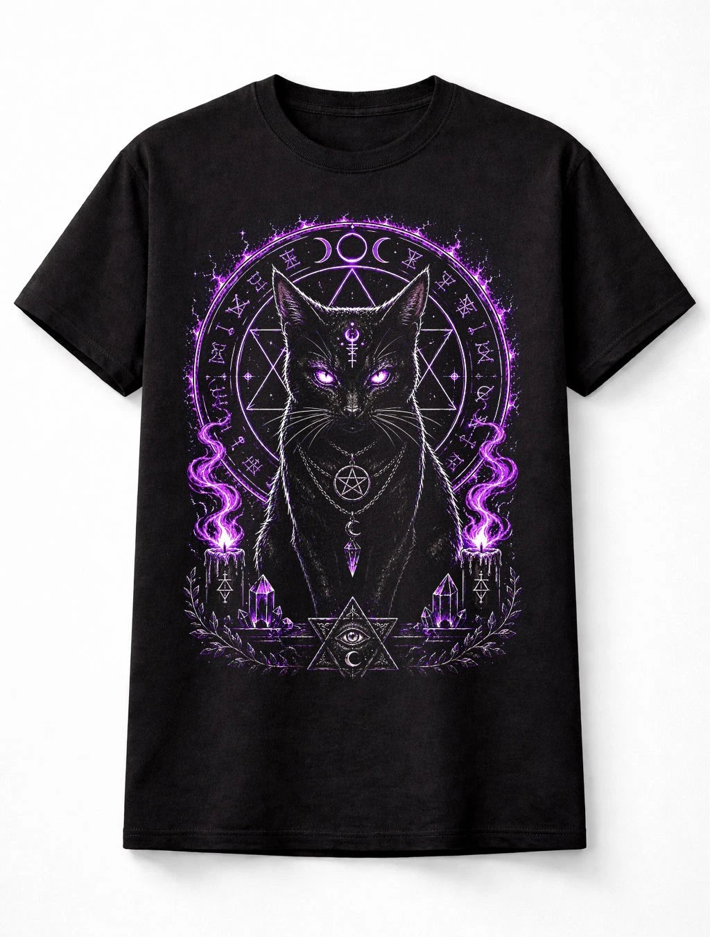 Black Cat Witchcraft Occult Pagan Moon Gothic Black Unisex T-Shirt