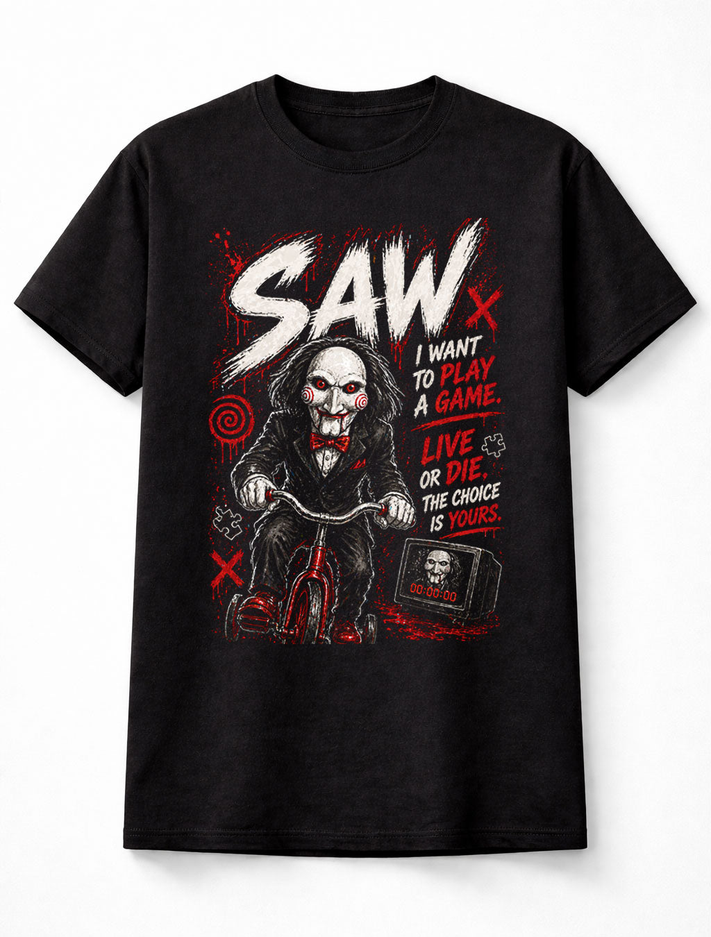 Saw Horror Movie Jigsaw Billy Puppet Graphic Tee Slasher Film Shirt Unisex Adults & Kids T-Shirt