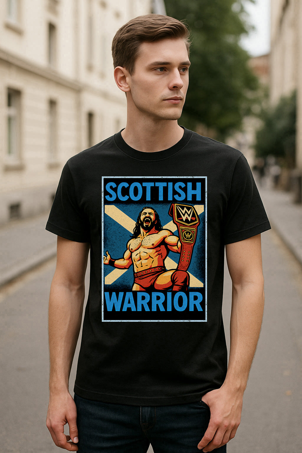 Drew McIntyre “Scottish Warrior” Retro Wrestling T-Shirt — Claymore Country Edition