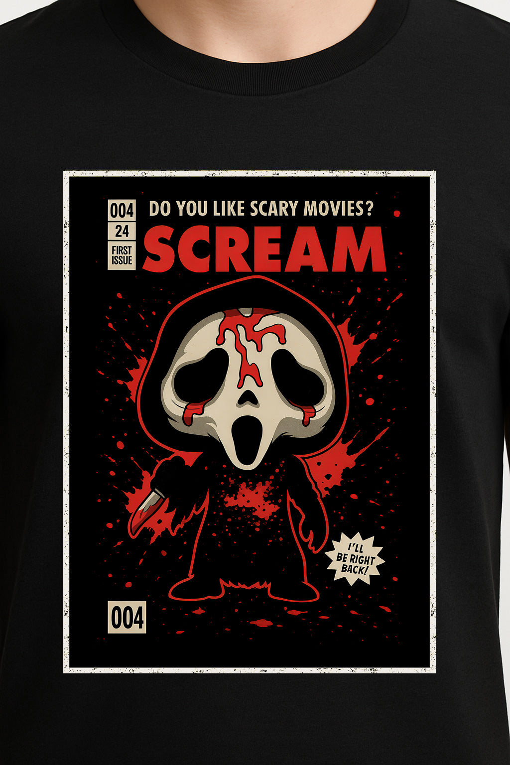 Scream “Do You Like Scary Movies?” Graphic Tee – Retro Ghostface Slasher T-Shirt for Horror Fans
