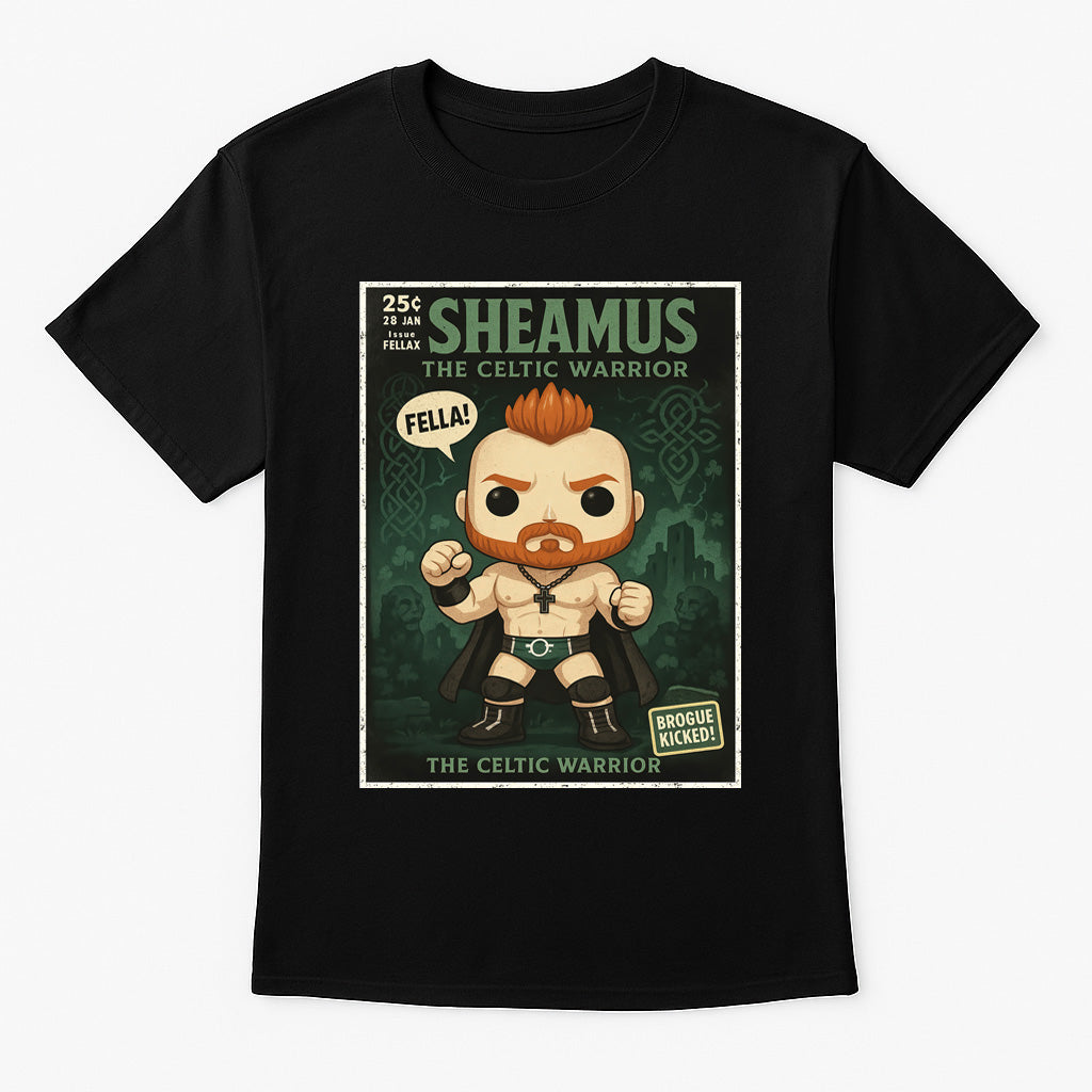 Sheamus “Celtic Warrior” Pop Comic Wrestling T-Shirt — Brogue Kick Edition
