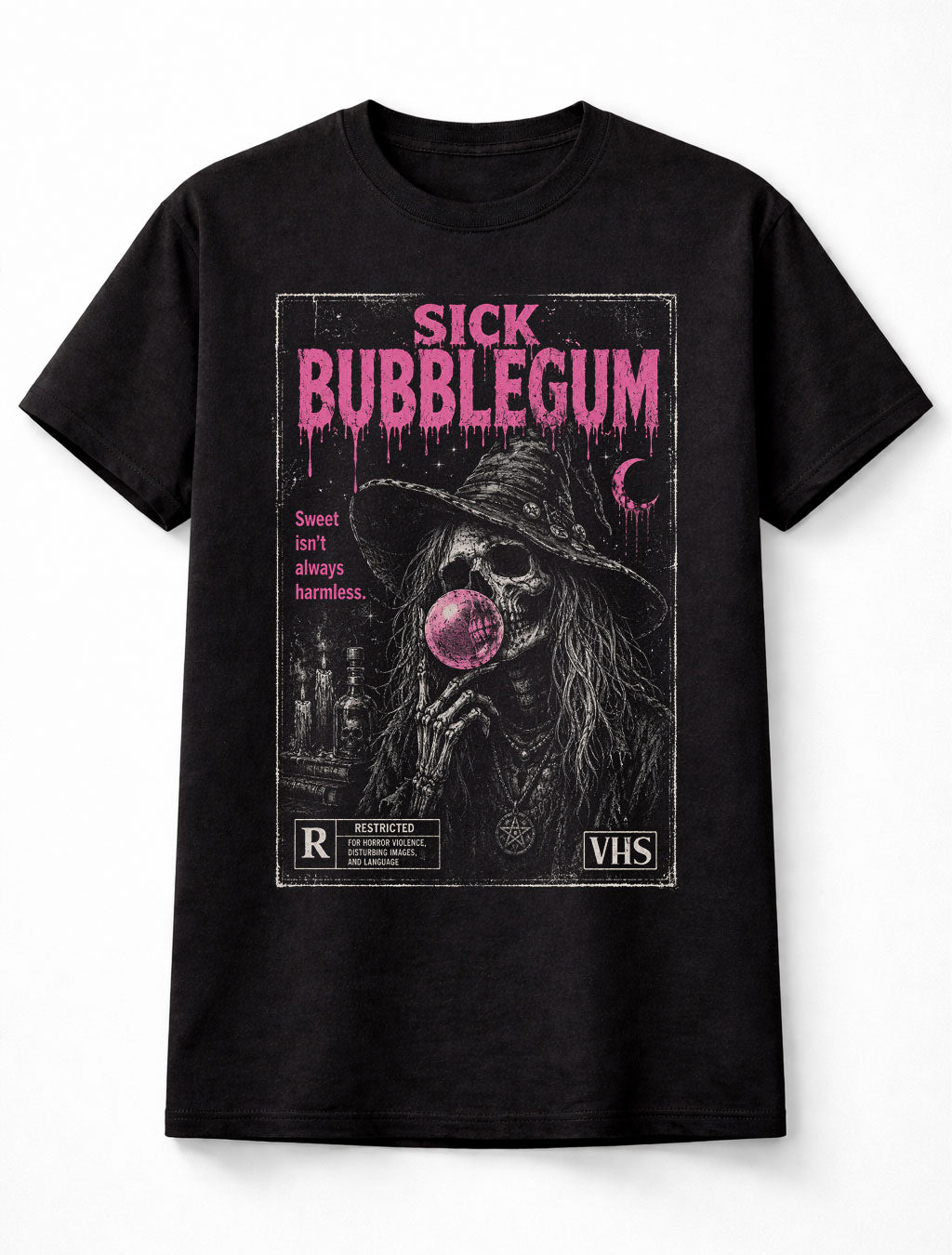 Sick Bubblegum Skeleton Witch Horror VHS Gothic Halloween Unisex T-Shirt