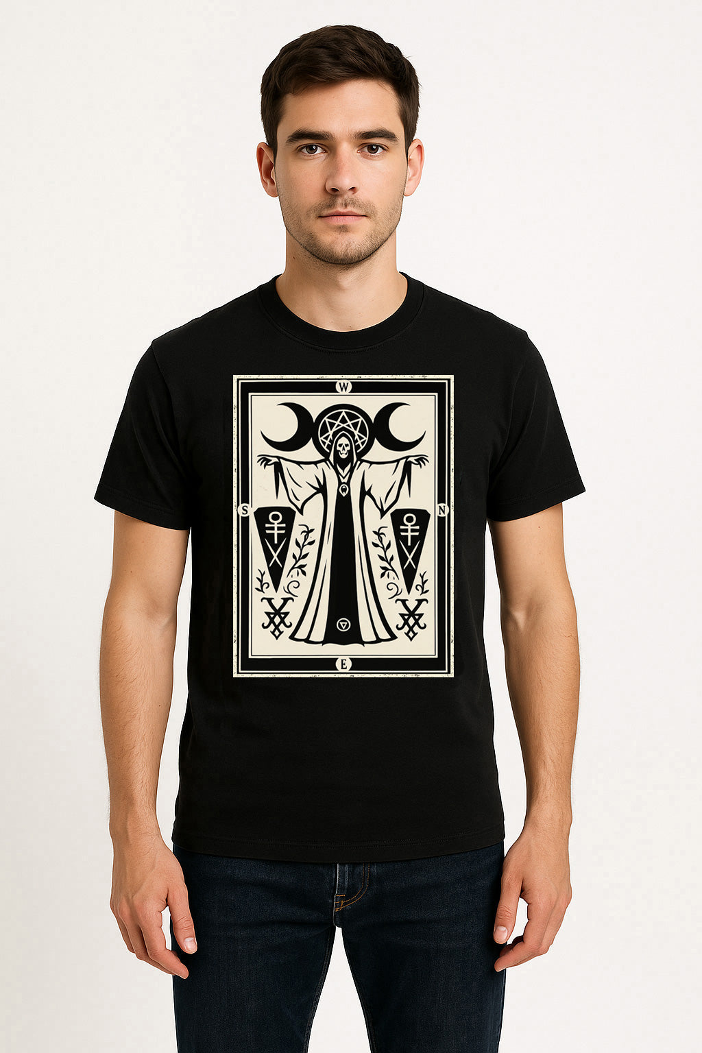 Occult Compass Unisex T-Shirt Triple Moon Gothic Symbol Tee