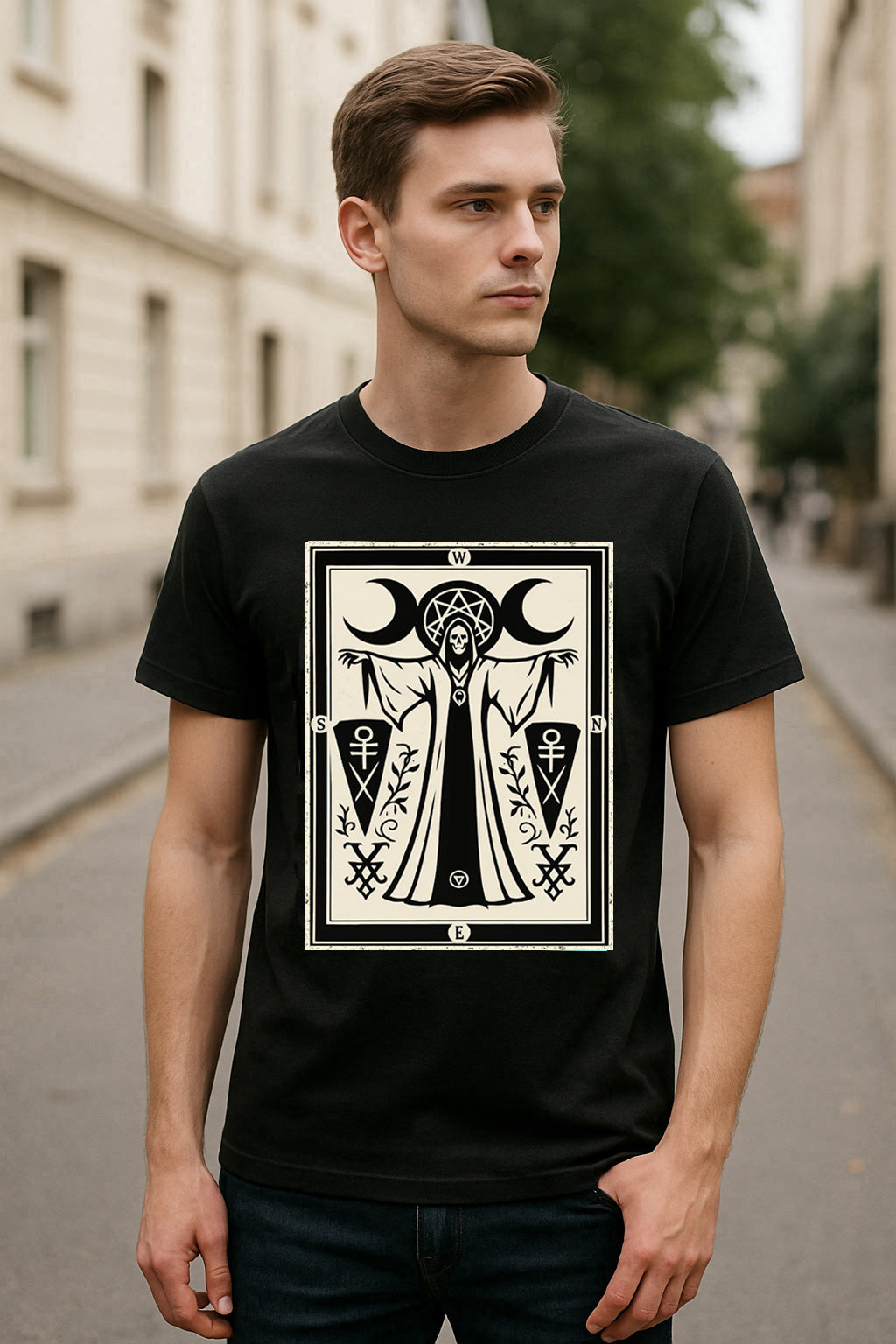 Occult Compass Unisex T-Shirt Triple Moon Gothic Symbol Tee