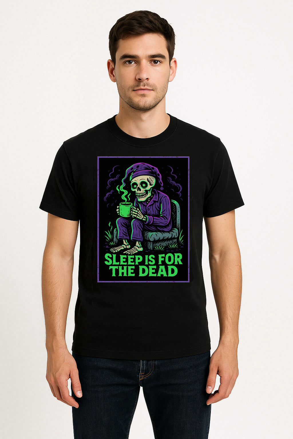Sleep Is for the Dead Unisex T-Shirt Skeleton Coffee Horror Tee