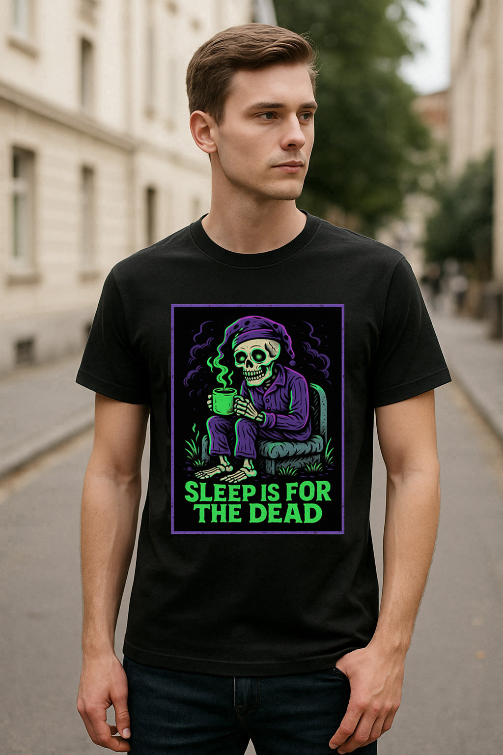 Sleep Is for the Dead Unisex T-Shirt Skeleton Coffee Horror Tee