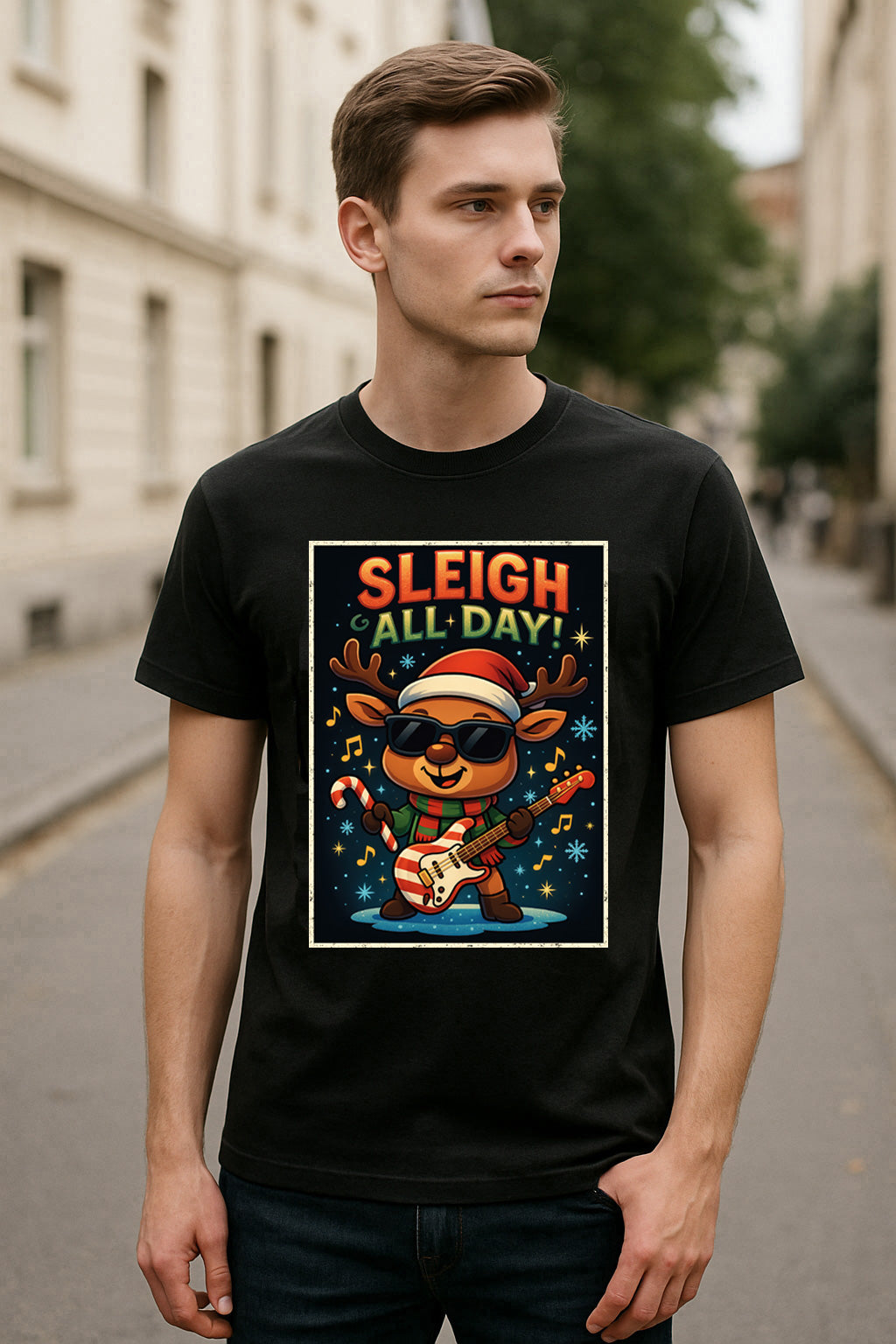 Sleigh All Day Funny Reindeer Unisex Christmas T-Shirt or Hoodie
