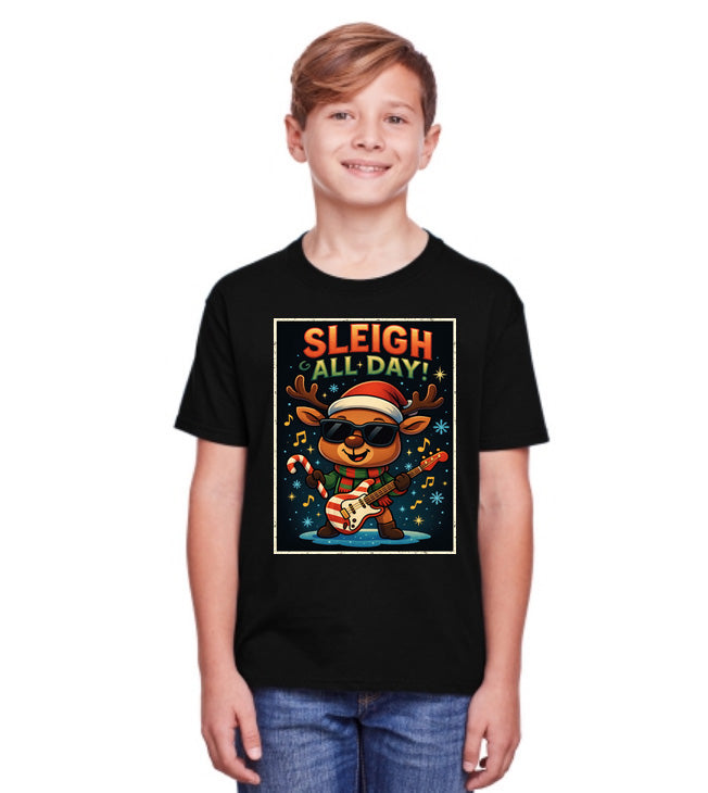 Sleigh All Day Funny Reindeer Unisex Christmas T-Shirt or Hoodie