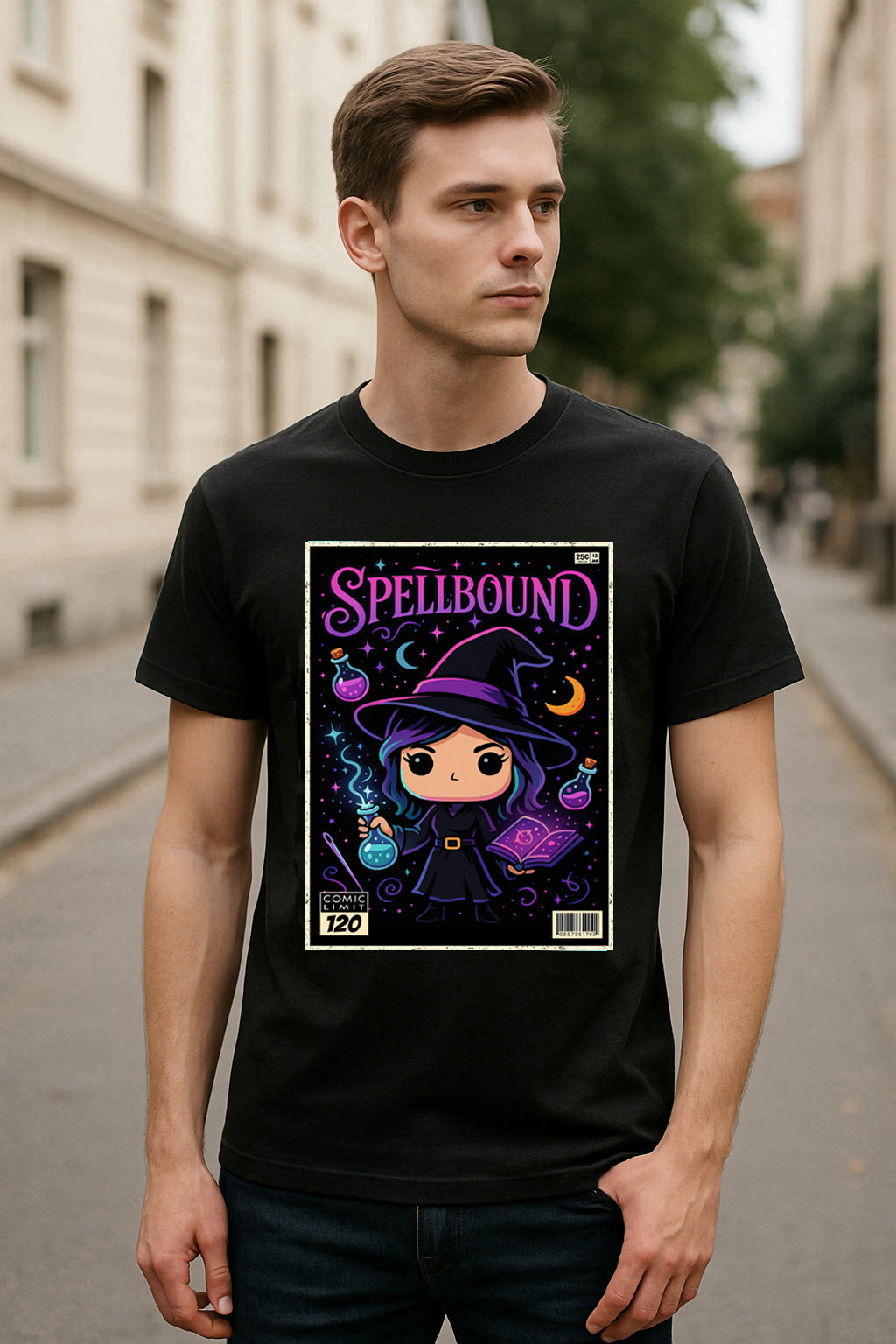 Spellbound Witch Unisex T-Shirt Retro Comic Halloween Tee