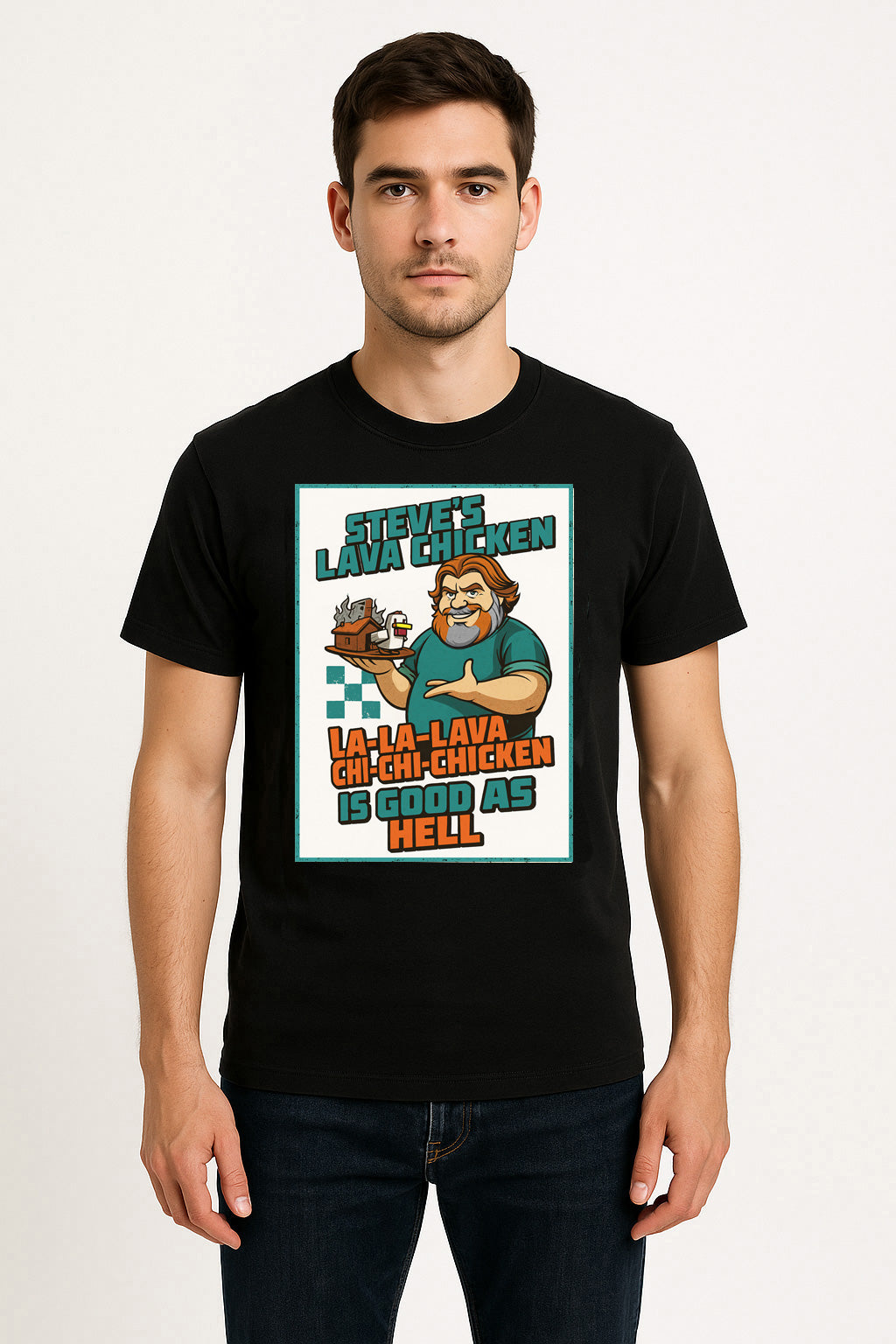 Steve’s Lava Chicken Unisex T-Shirt – Retro Chef “La-La-Lava Chi-Chi-Chicken” Graphic Tee