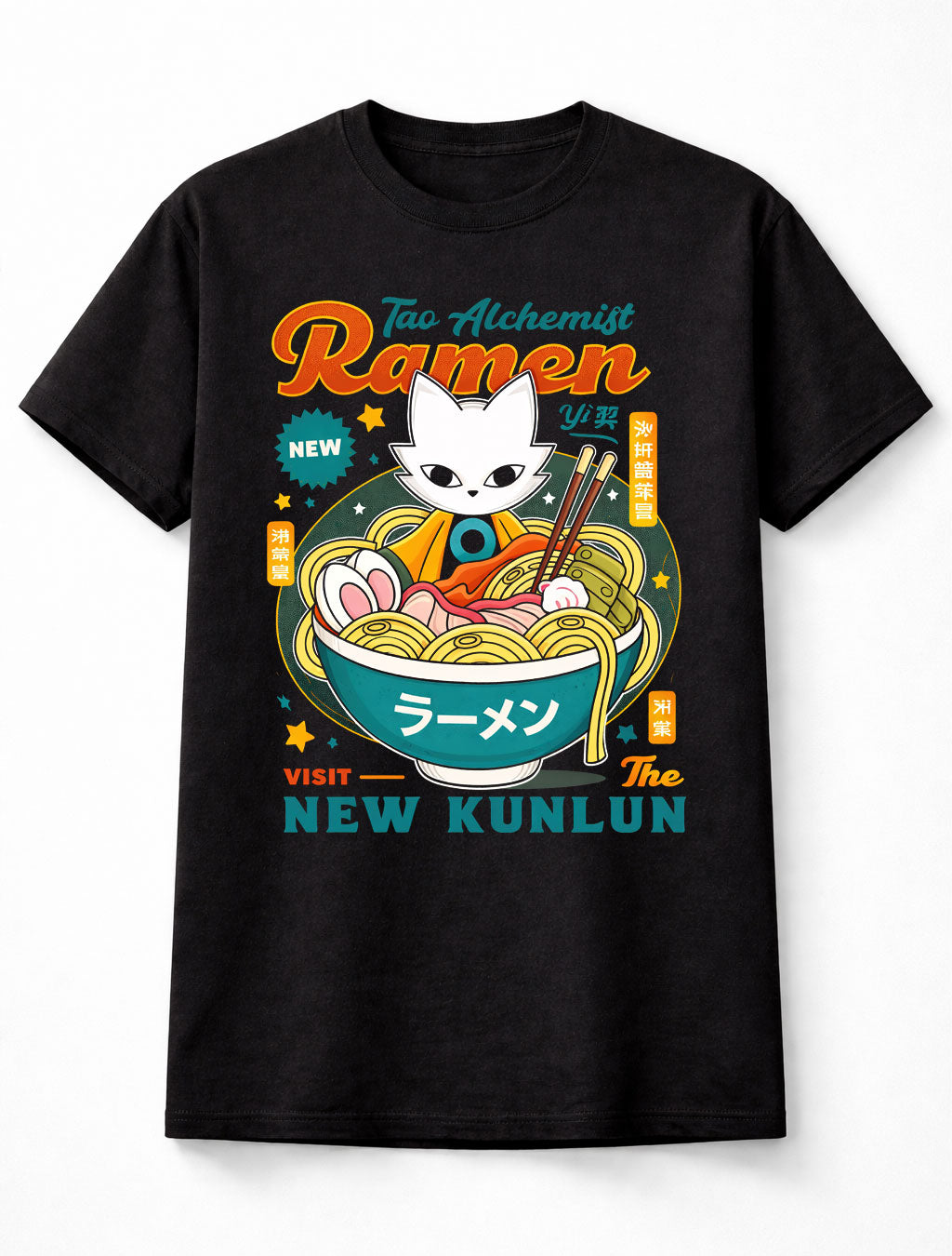 Tao Alchemist Ramen Cat T-Shirt Anime Noodle Graphic Tee Adults & Kids Unisex T-Shirt