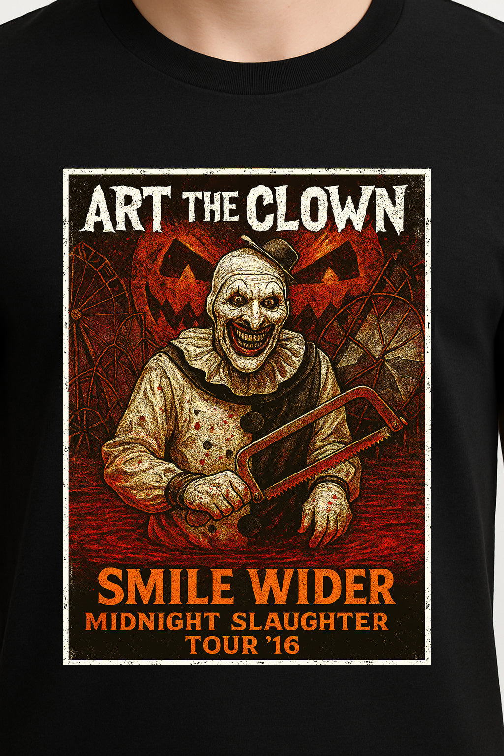 Art the Clown “Smile Wider” Graphic Terrifier Midnight Slaughter Horror T-Shirt for Slasher Fans