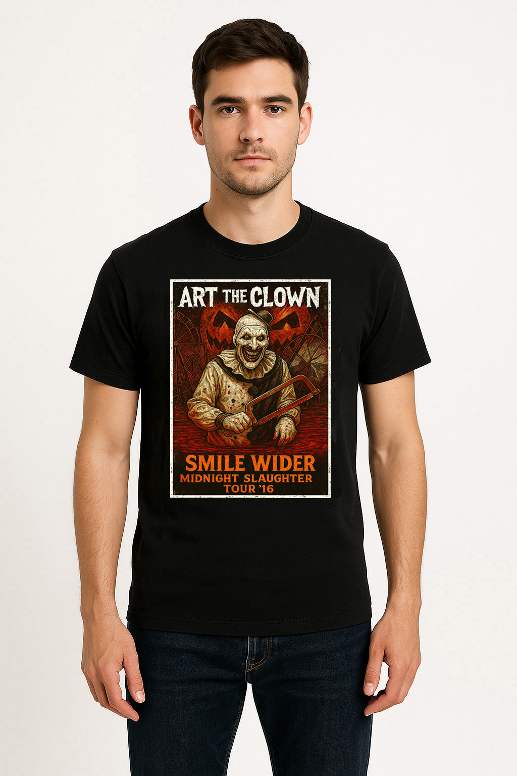 Art the Clown “Smile Wider” Graphic Terrifier Midnight Slaughter Horror T-Shirt for Slasher Fans