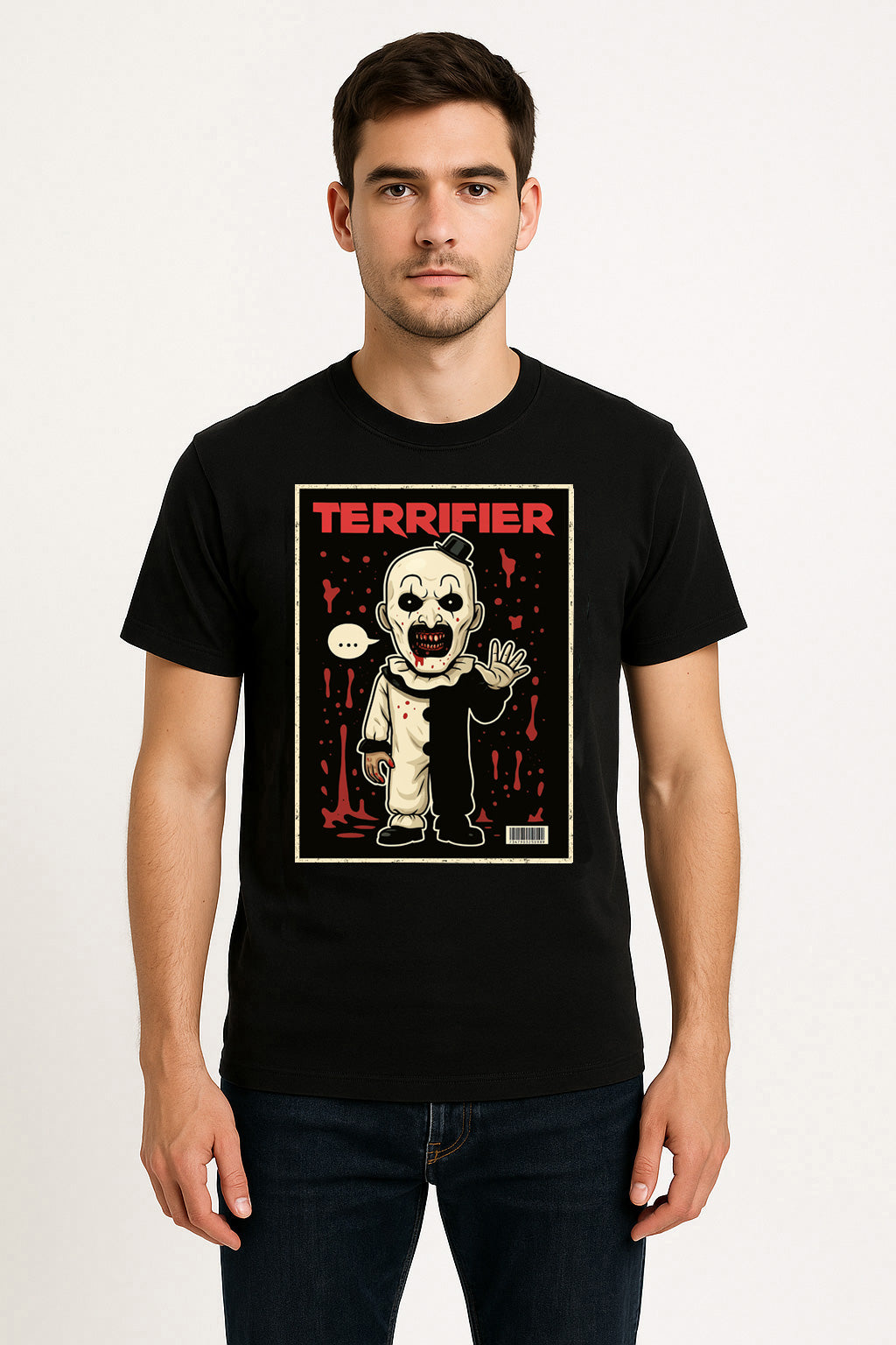 Art the Clown “Terrifier” Comic Style T-Shirt – Cult Horror Graphic Tee for Slasher Movie Fans