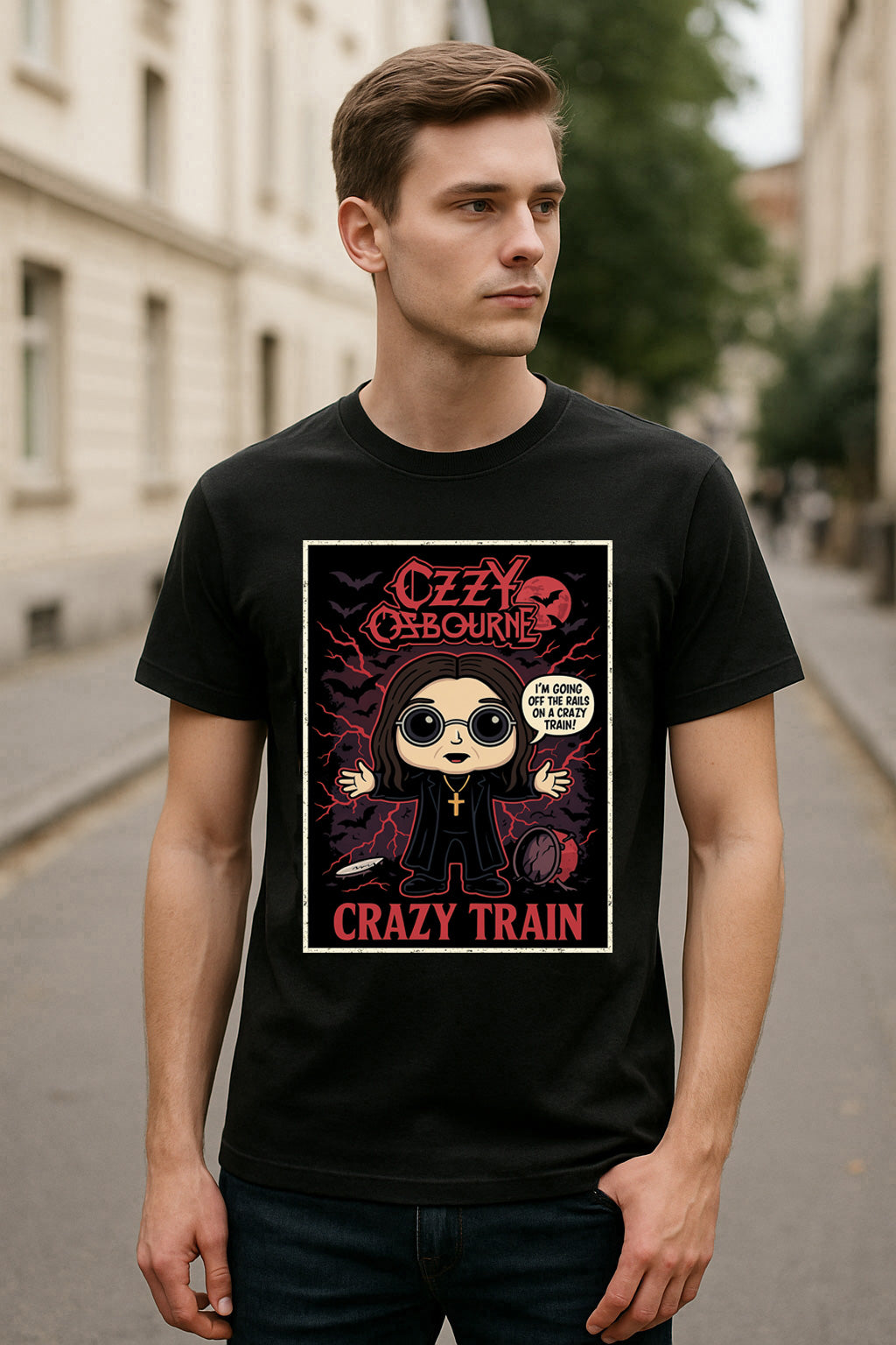 Ozzy Osbourne “Crazy Train” Unisex T-Shirt – Classic Heavy Metal Comic Edition Graphic Tee