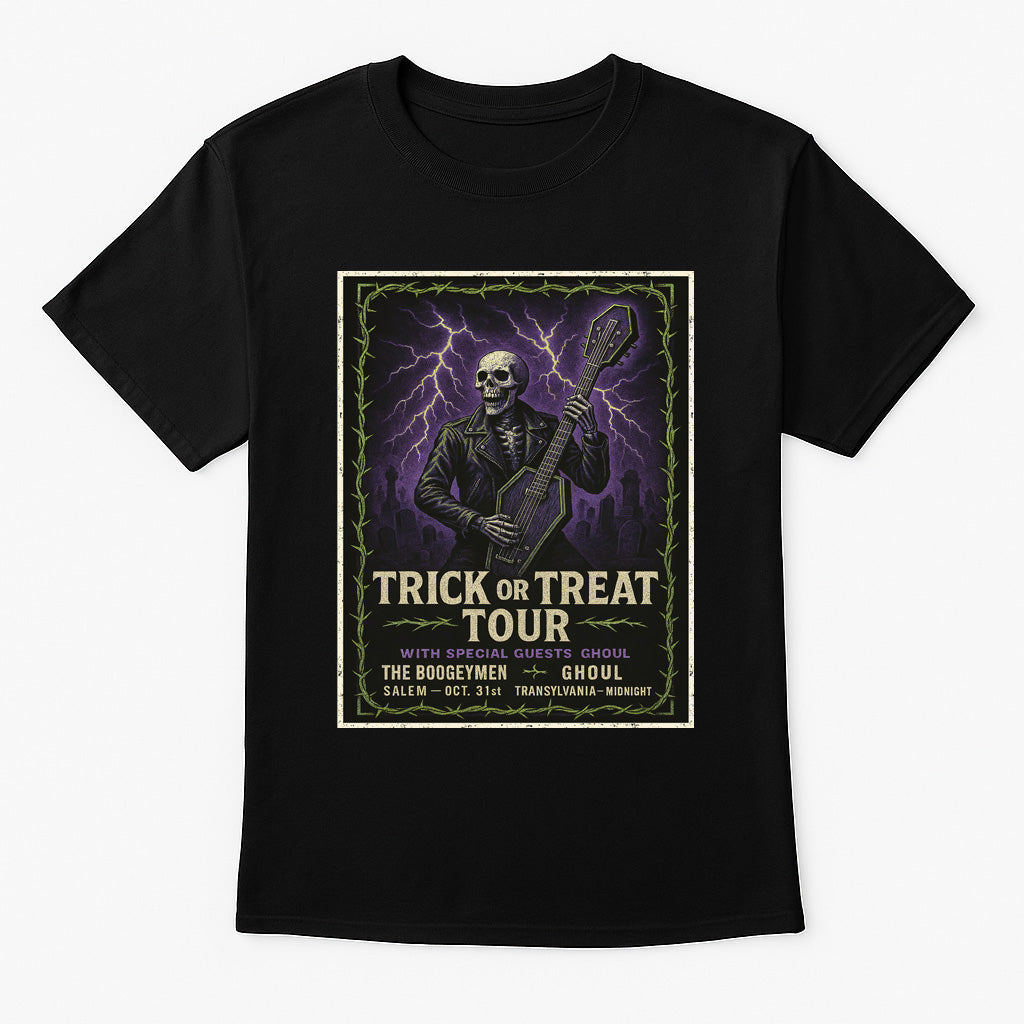 Trick or Treat Tour Unisex T-Shirt – Halloween Rock Show Skeleton Spooky Festival Tee