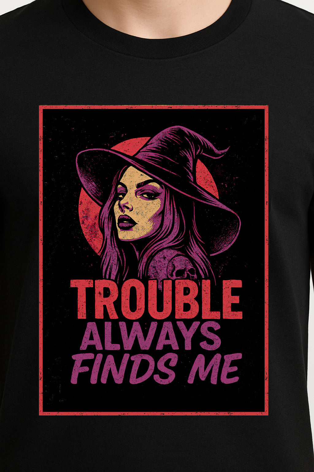 Trouble Always Finds Me Unisex T-Shirt – Witchy Rebel Mystic Sorceress Aesthetic Graphic Tee