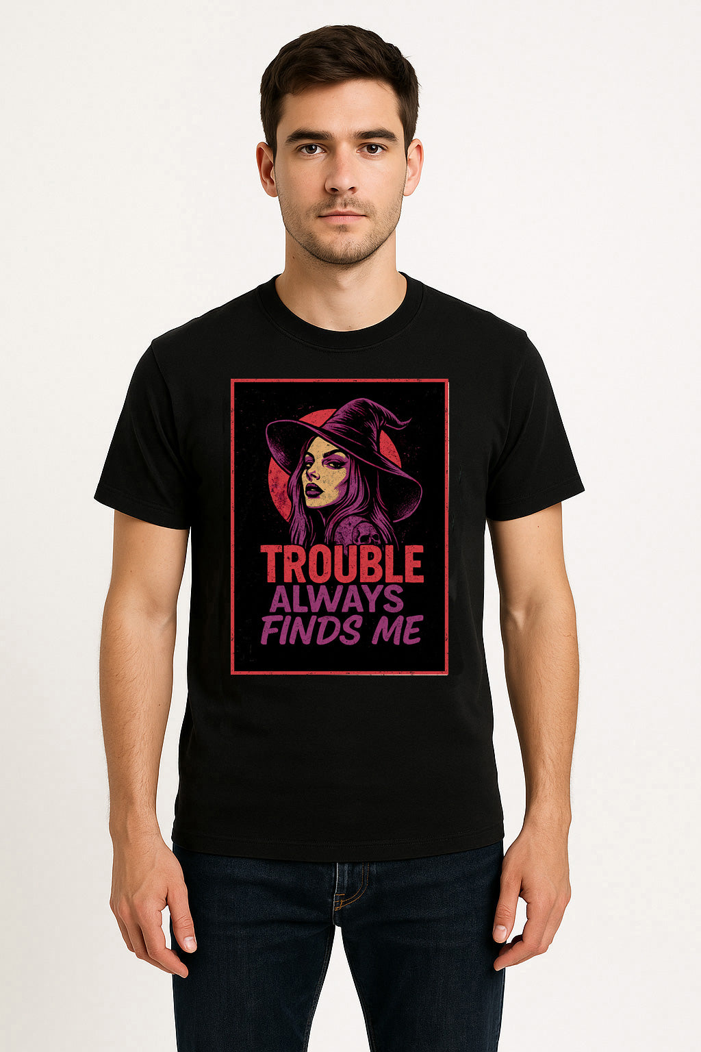 Trouble Always Finds Me Unisex T-Shirt – Witchy Rebel Mystic Sorceress Aesthetic Graphic Tee