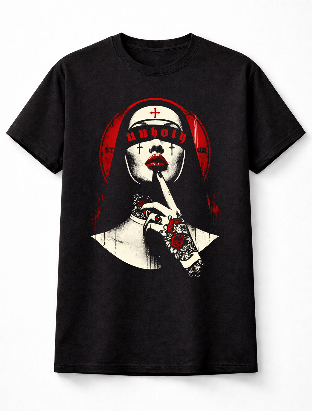 Unholy Gothic Nun Red Horror Graphic Dark Unisex T-Shirt