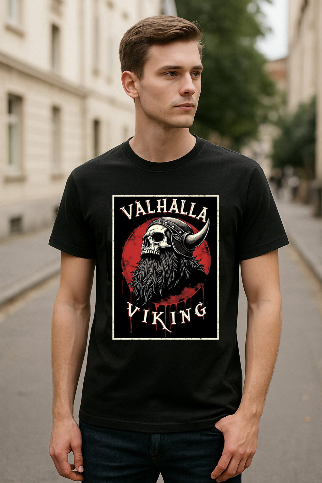 Valhalla Viking Unisex Norse Skull T-Shirt