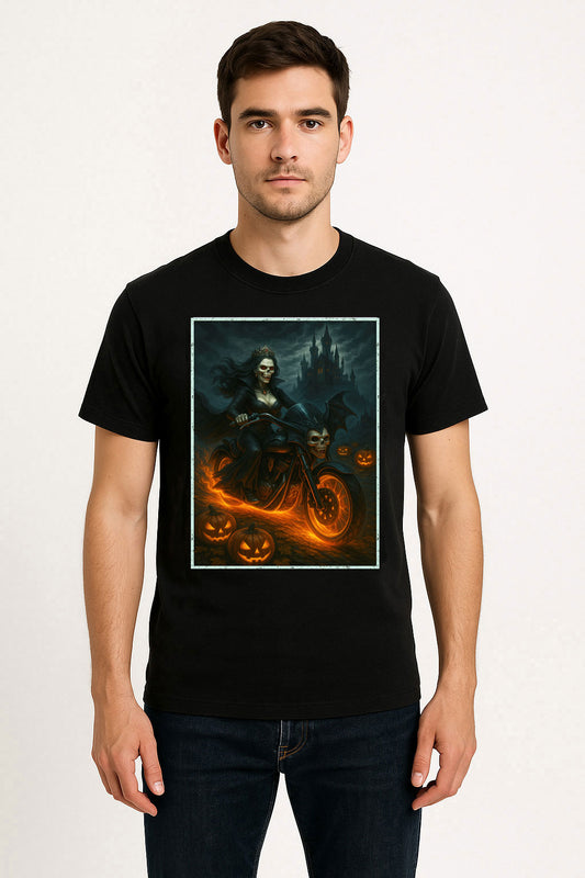 Vampire Rider Gothic Horror Flame-Bound Motorcycle Dark Fantasy Unisex T-Shirt