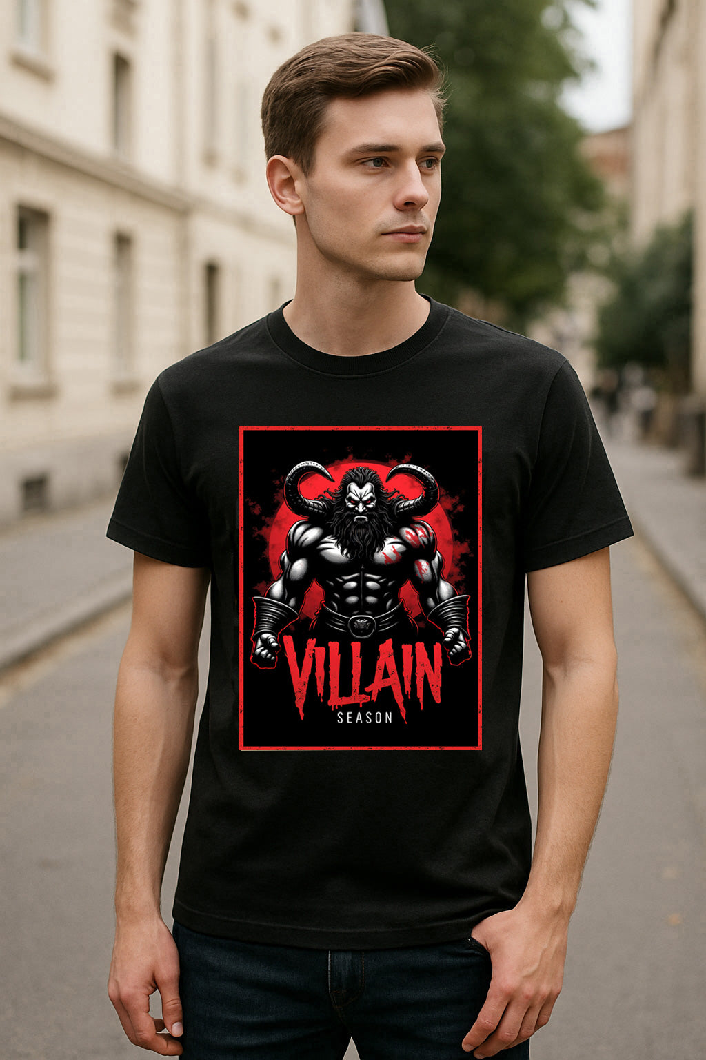 Villain Season Unisex T-Shirt – Dark Side Horned Demon Warrior Chaos Graphic Tee