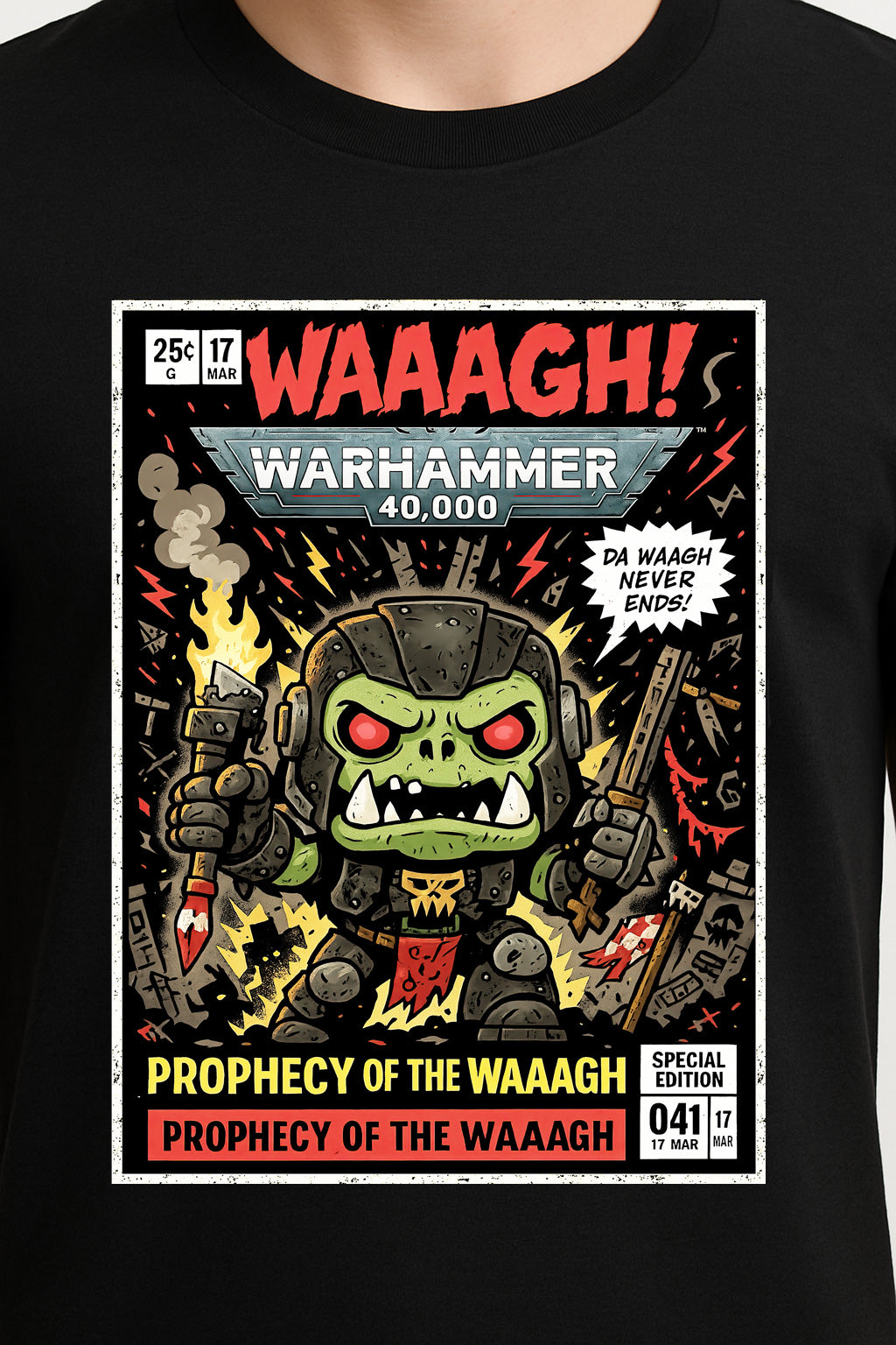 Warhammer 40K WAAAGH! Unisex T-Shirt – Prophecy of the Waaagh Retro Ork Warboss Graphic Tee