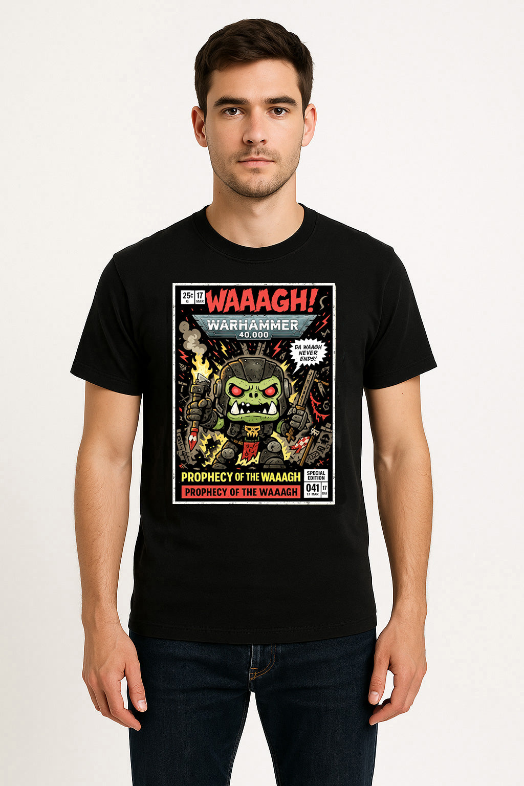 Warhammer 40K WAAAGH! Unisex T-Shirt – Prophecy of the Waaagh Retro Ork Warboss Graphic Tee
