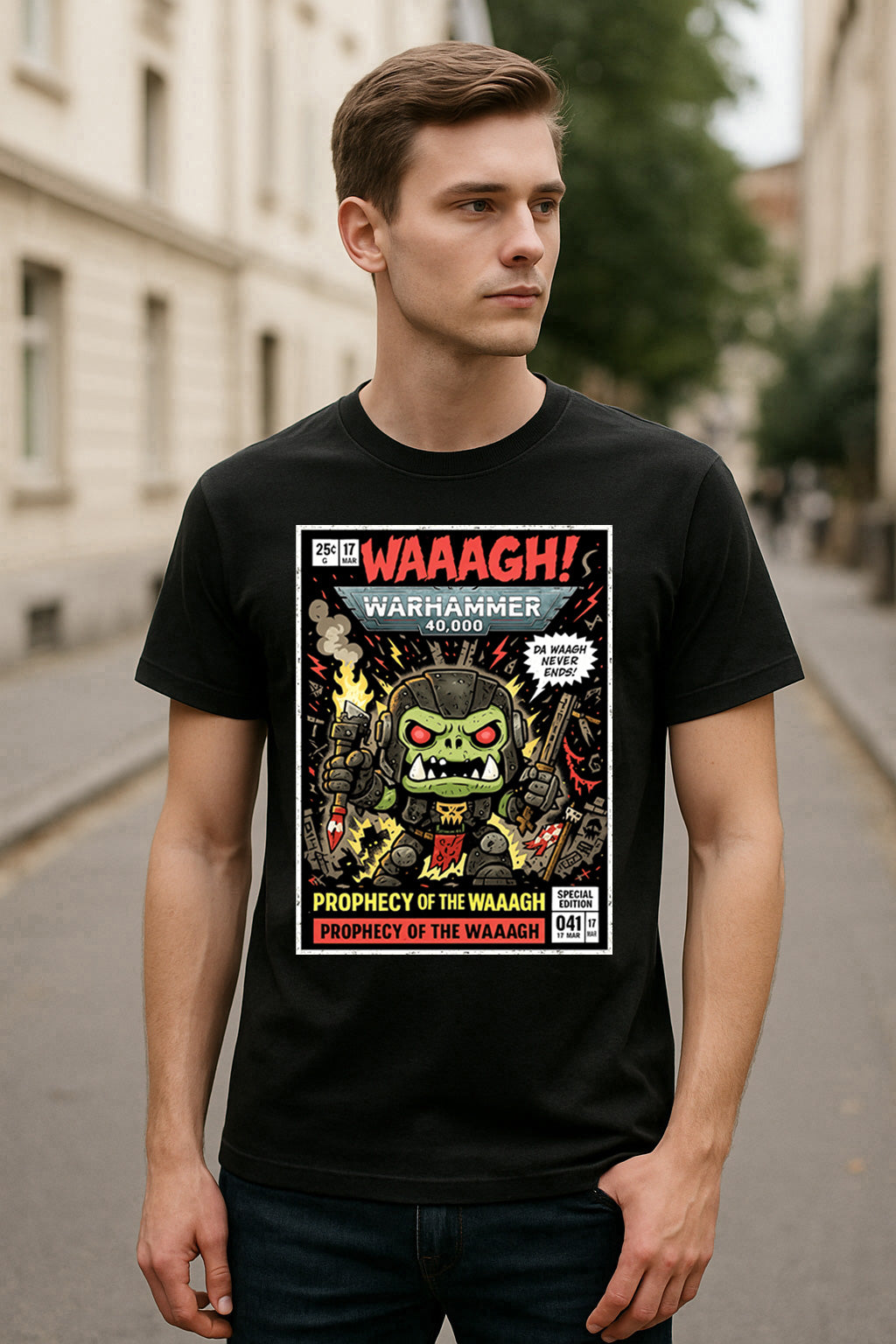 Warhammer 40K WAAAGH! Unisex T-Shirt – Prophecy of the Waaagh Retro Ork Warboss Graphic Tee