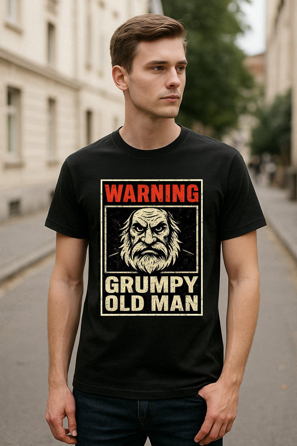 Warning: Grumpy Old Man Unisex T-Shirt – Funny Retro Sarcastic Angry Grandpa Graphic Tee