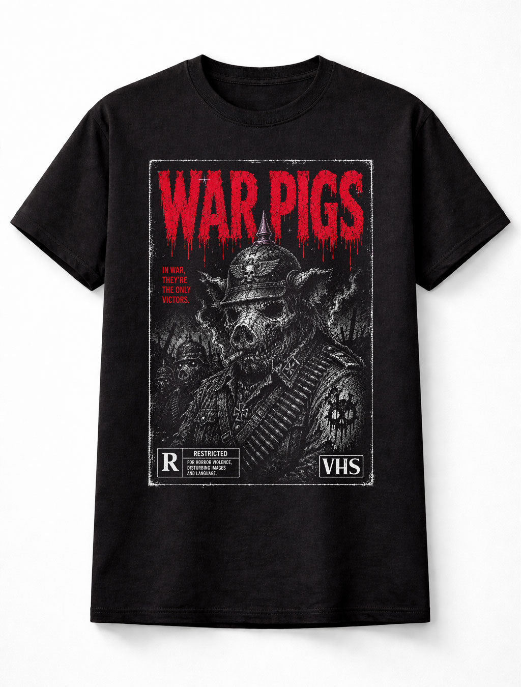 War Pigs Horror Skull Soldier VHS Gothic Halloween Unisex T-Shirt