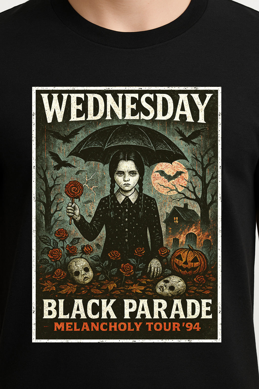 Wednesday Addams Black Parade Melancholy Tour T-Shirt Gothic Vintage Halloween Addams Family Fans