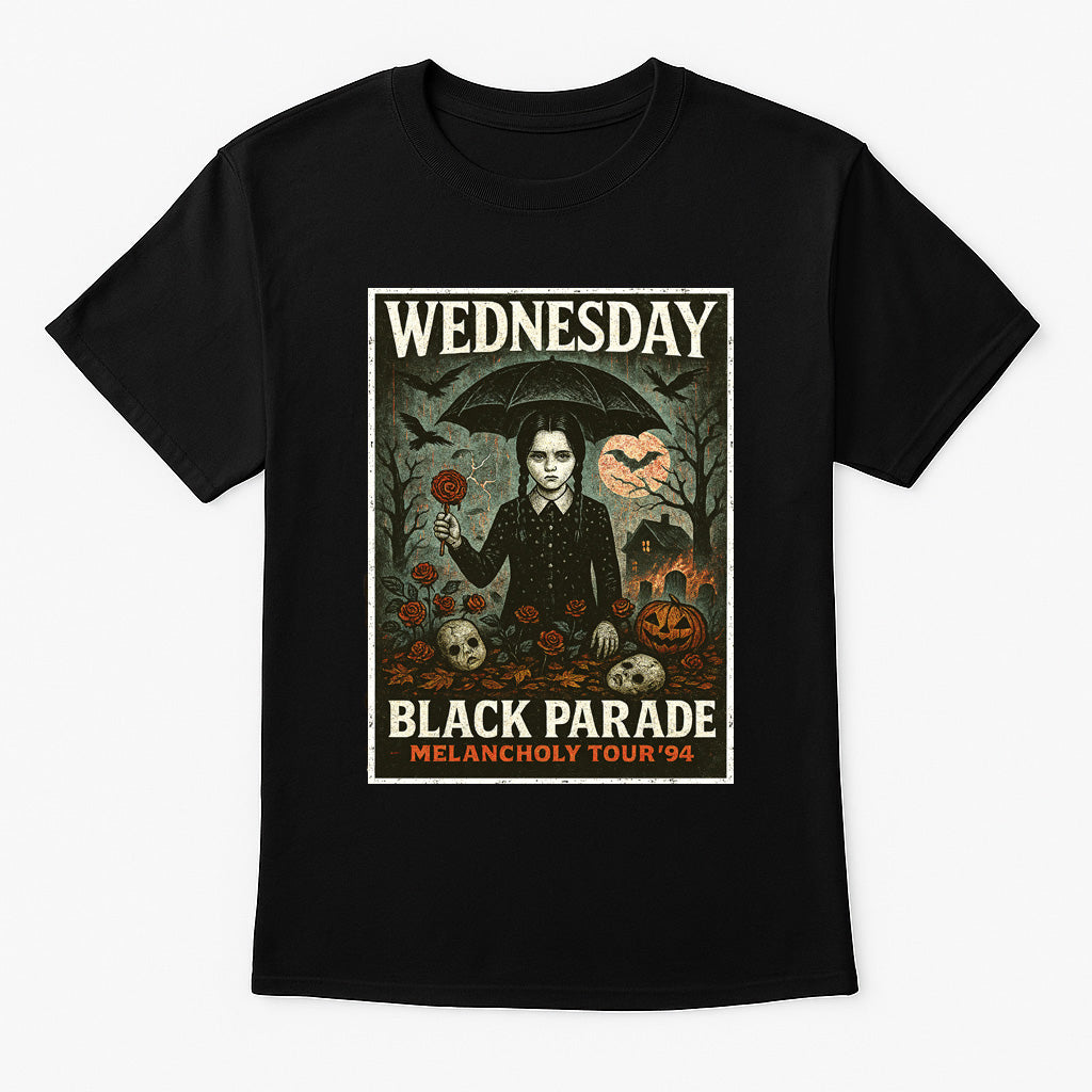 Wednesday Addams Black Parade Melancholy Tour T-Shirt Gothic Vintage Halloween Addams Family Fans