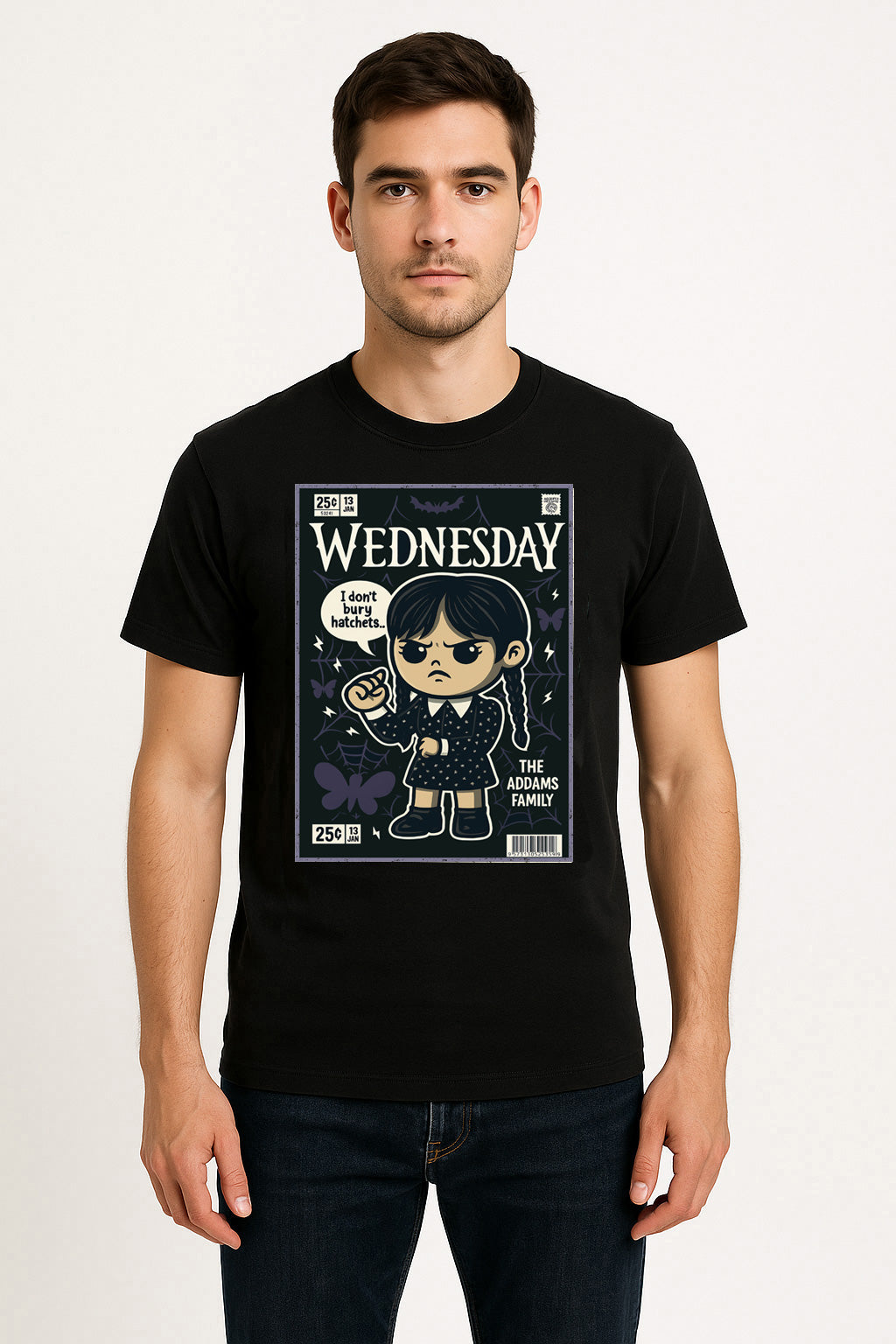 Wednesday Addams “I Don’t Bury Hatchets” T-Shirt – Gothic Retro Comic Style Tee for Addams Family Fans