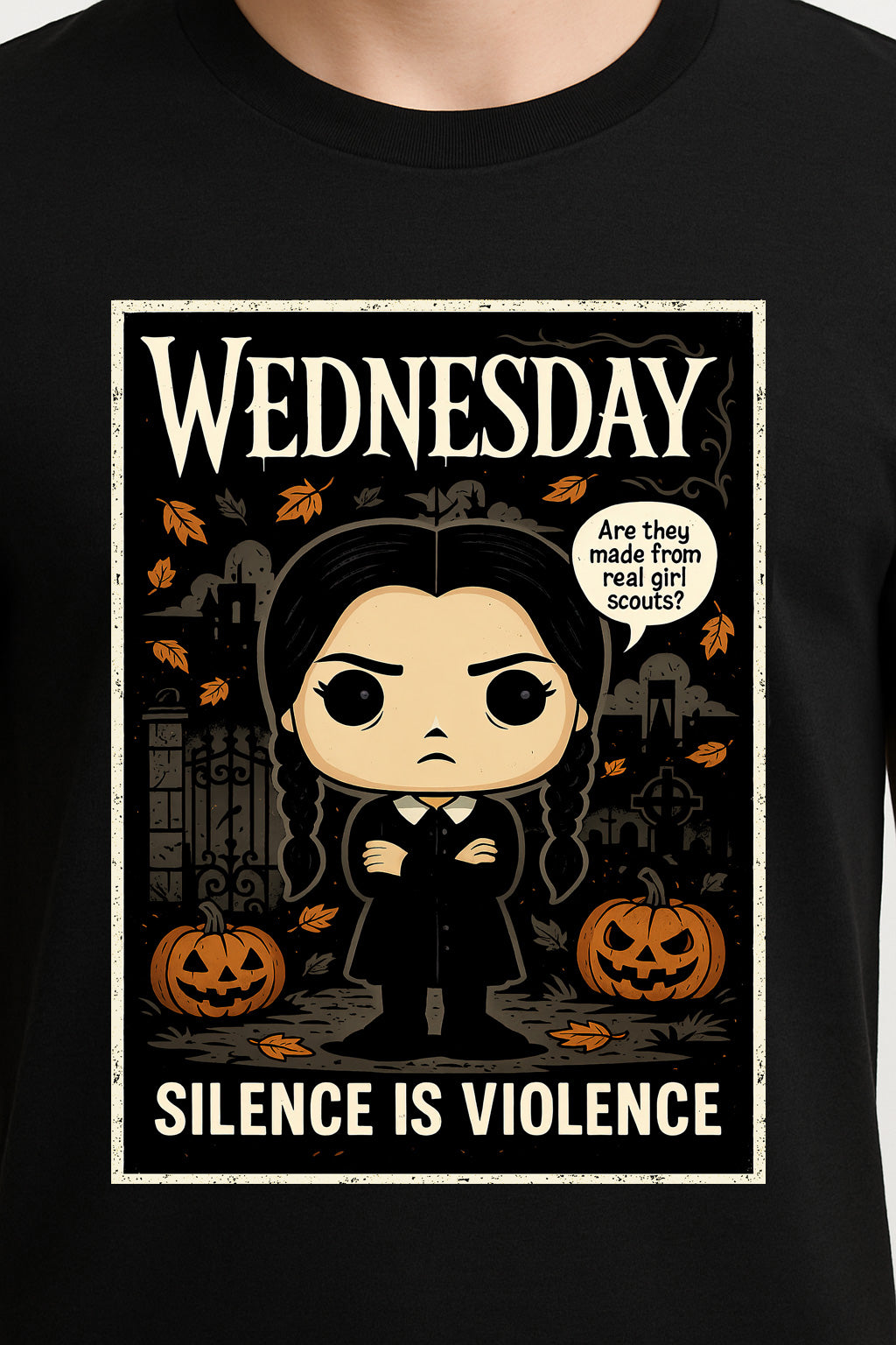 Wednesday Addams “Silence Is Violence” Graphic Gothic Halloween T-Shirt for Addams Family Fans