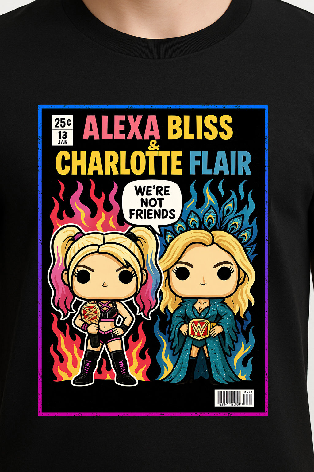 Alexa Bliss & Charlotte Flair “We’re Not Friends” Comic Unisex T-Shirt – Rivalry Edition