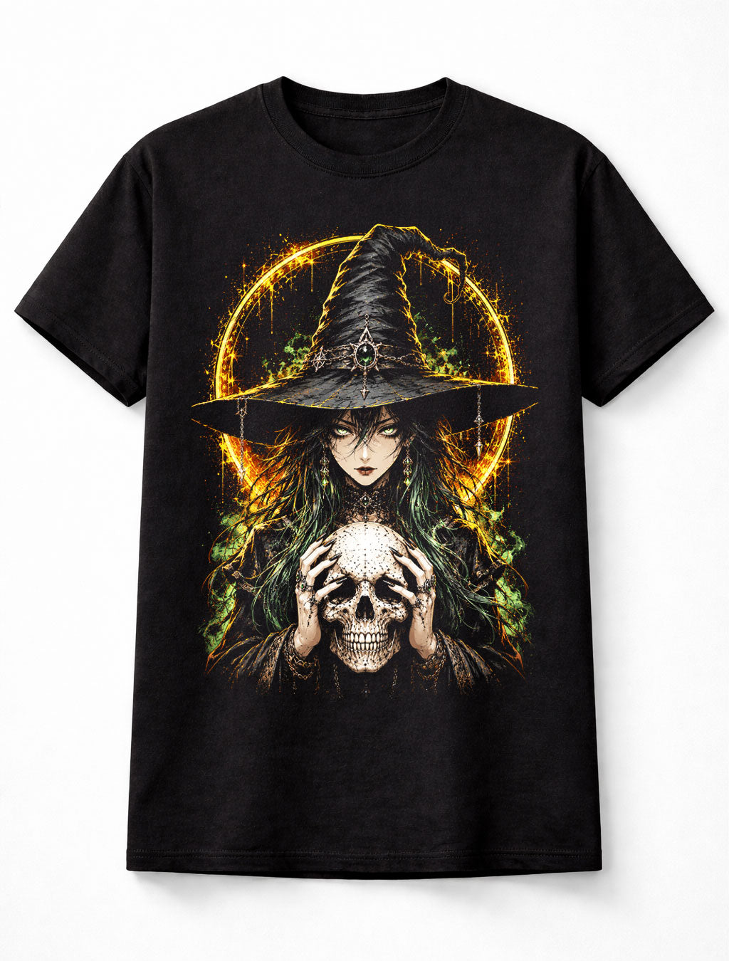 Anime Witch Girl Skull Gothic Magic Manga Graphic Unisex T-Shirt