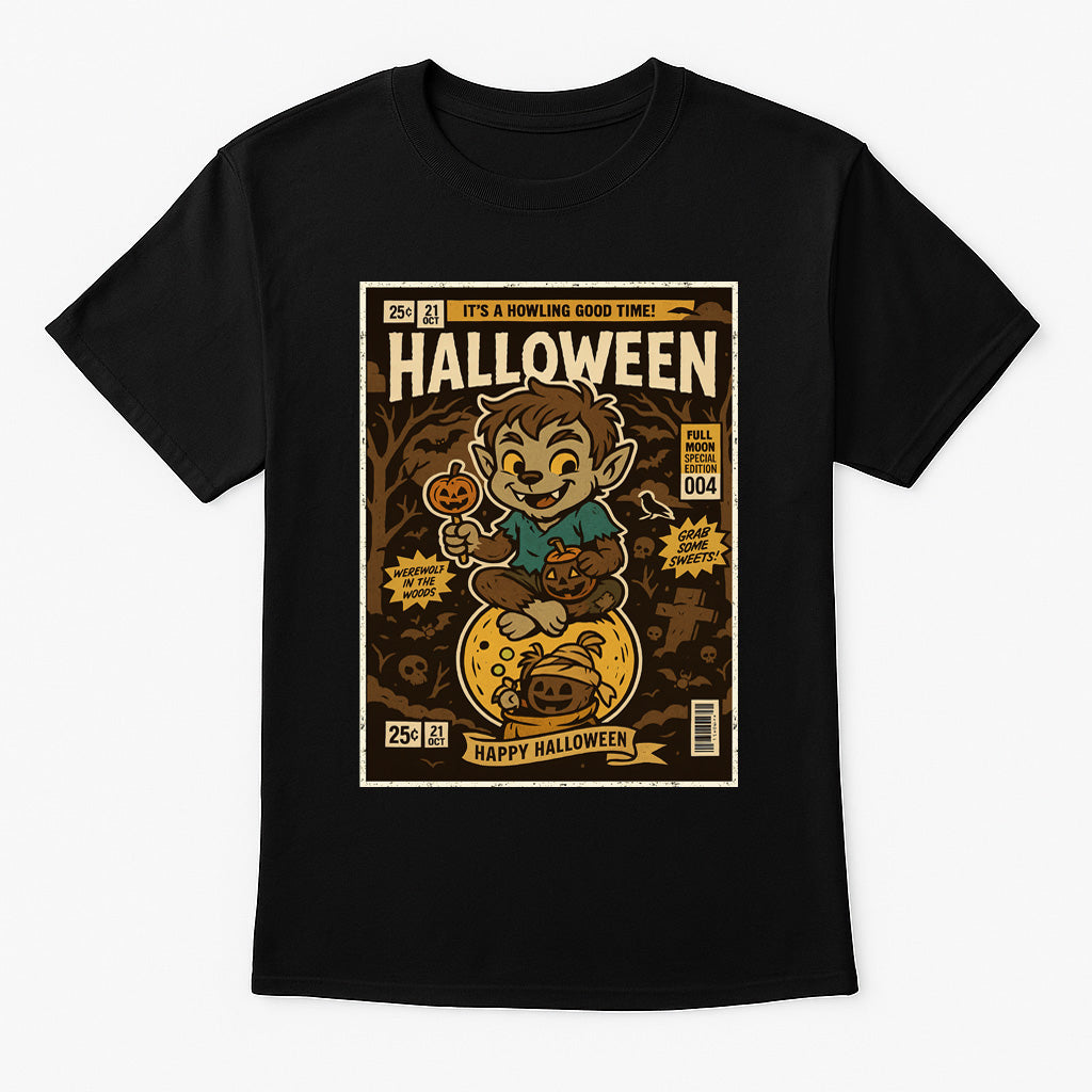 Werewolf in the Woods Unisex T-Shirt Retro Halloween Comic Tee